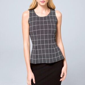 WHBM Windowpane Knit Sweater Bodice Top in Black/Ecru
